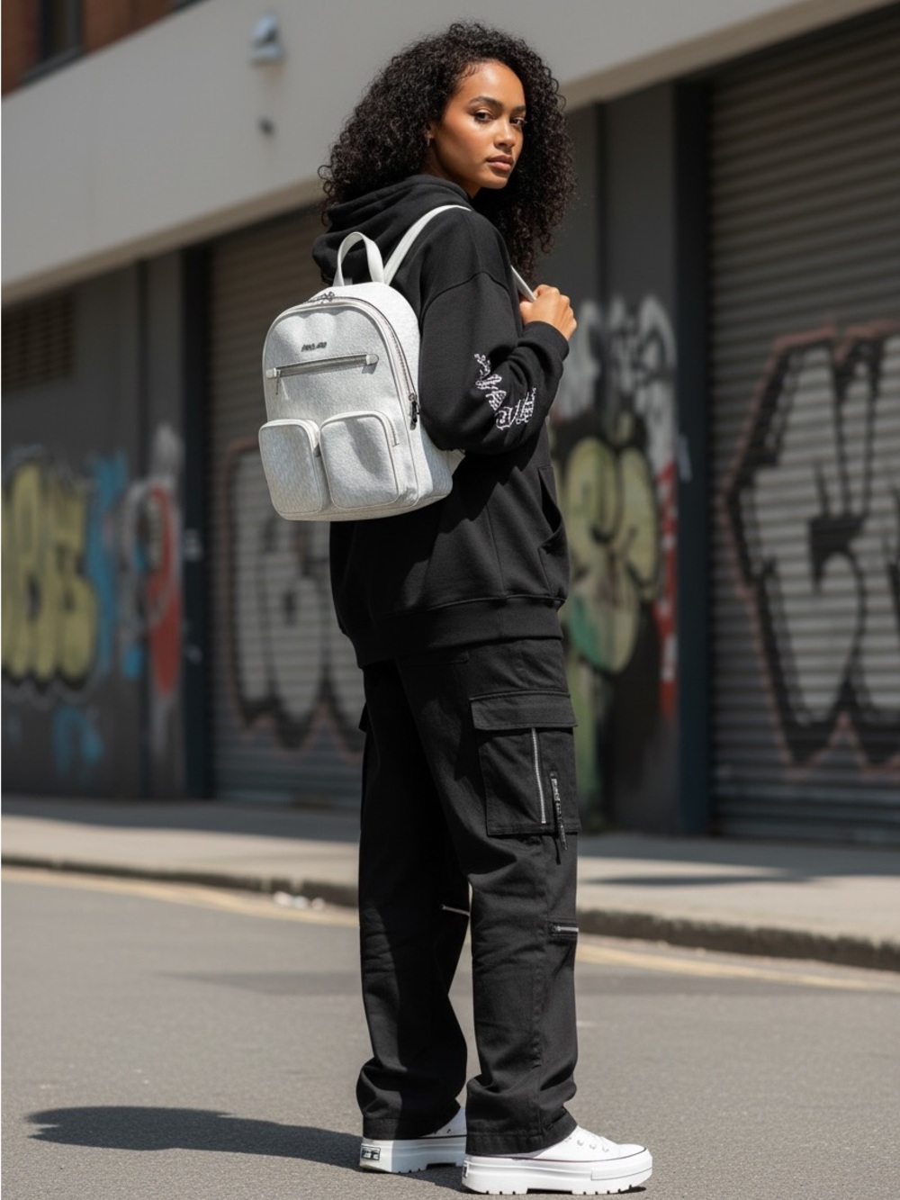 Michael Kors Jet Set Medium Pocket Backpack Monogram Optic White Silver - Picture 3 of 10